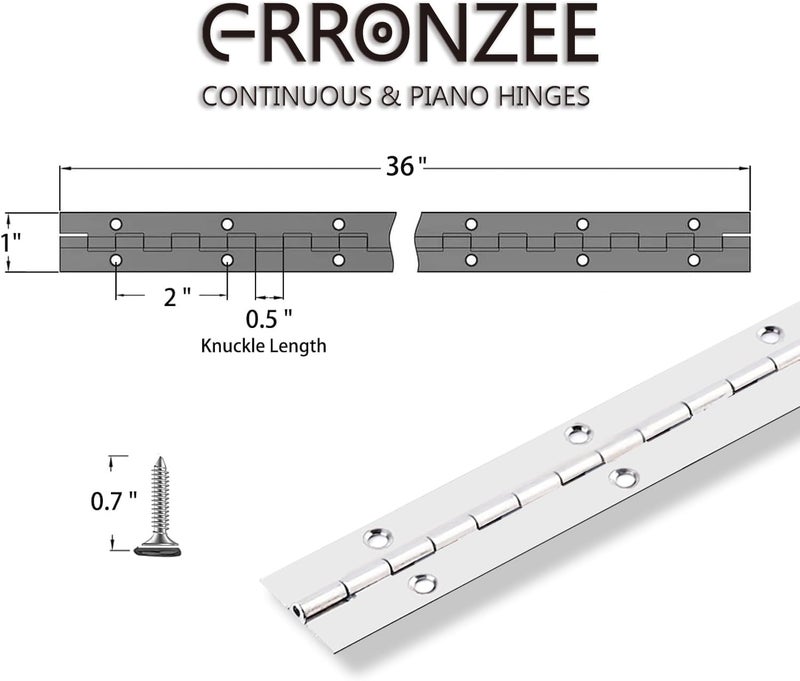 GRRONZEE Piano Hinge 36" x 1" Stainless Steel Continuous & Piano Hinge Heavy Duty Piano Hinges, 0.04" Leaf Thickness, 0.5" Knuckle Length, Screw Included - Image 2